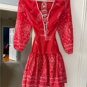 La Palais Vintage- Wild West Red Paisley Lace-Up Women’s Dress
